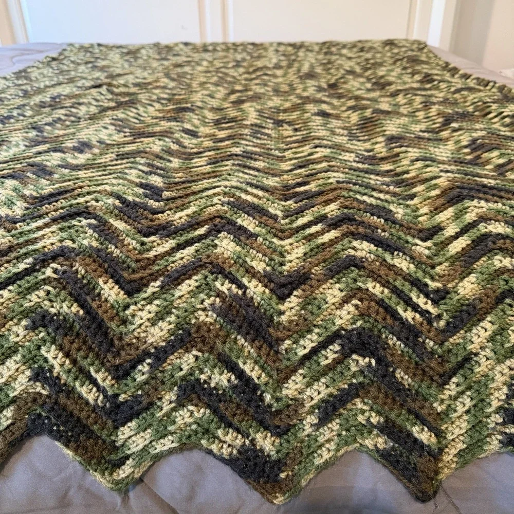 Crochet Afghan Camo Homemade Afghan Blanket Handmade Throw